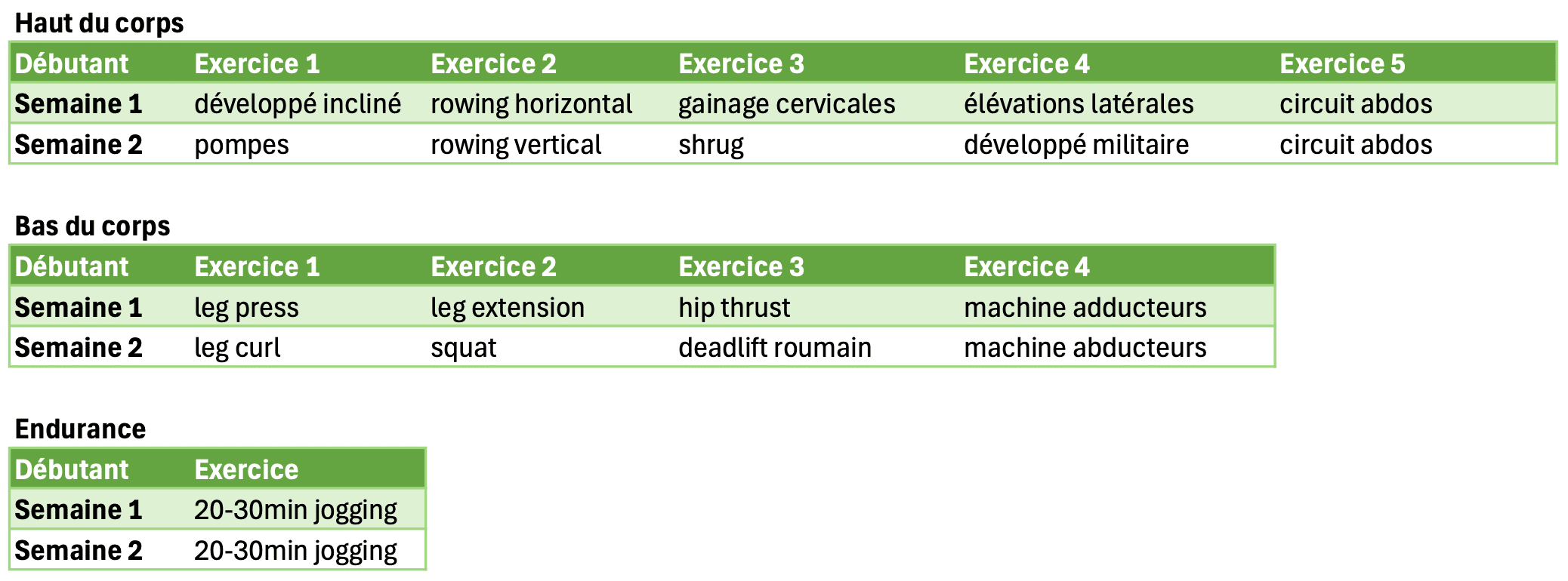 Programmes 5 de devant débutant